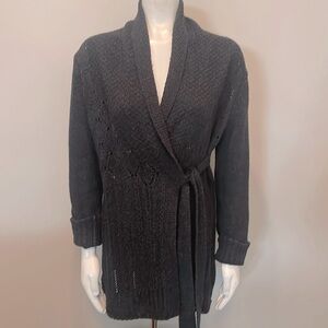 Chelsea & Theodore Wrap Cardigan in Dark Charcoal Gray Size M Medium